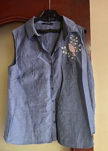 Nakışlı Gri Kolsuz Keten Gömlek - Görsel 3