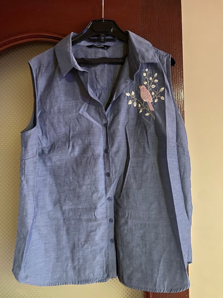 Nakışlı Gri Kolsuz Keten Gömlek - Görsel 3