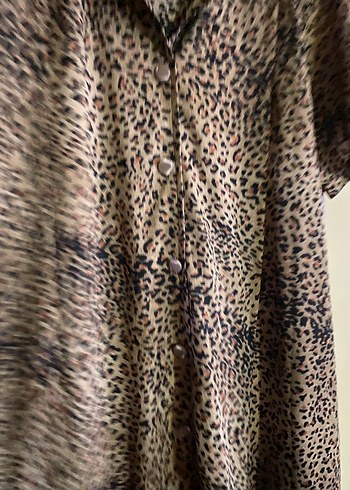 Kahverengi Leopar Desenli Uzun Salaş Elbise - Görsel 2