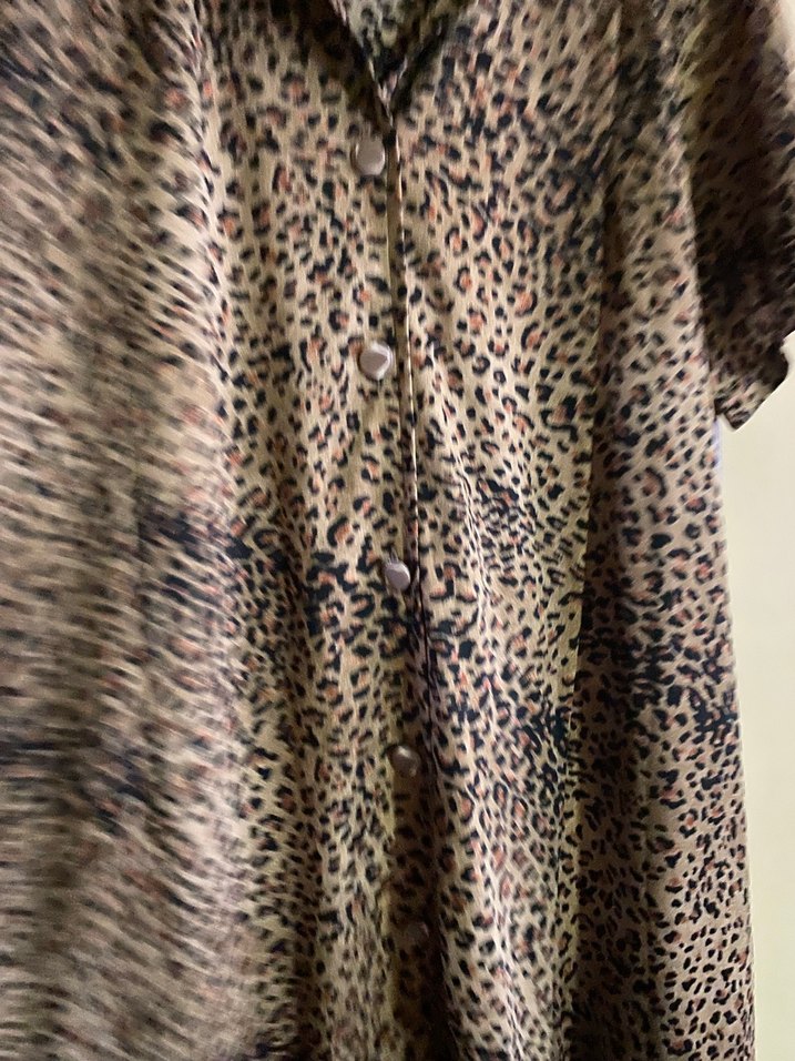 Kahverengi Leopar Desenli Uzun Salaş Elbise - Görsel 2