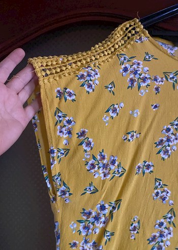 Sarı Çiçekli Bohem Kadın Bluz - Görsel 3