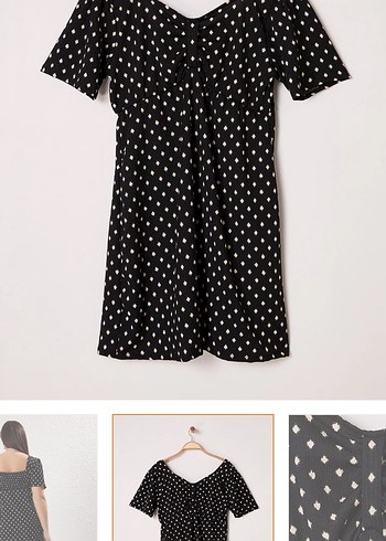 V yaka düğmeli siyah puantiyeli günlük elbise - Görsel 2