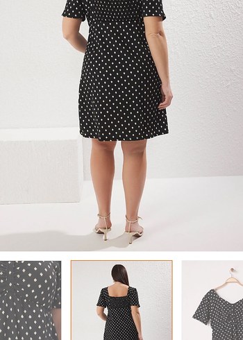 V yaka düğmeli siyah puantiyeli günlük elbise - Görsel 3