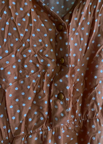 Bej Puantiyeli V Yakalı Bohem Elbise - Görsel 4