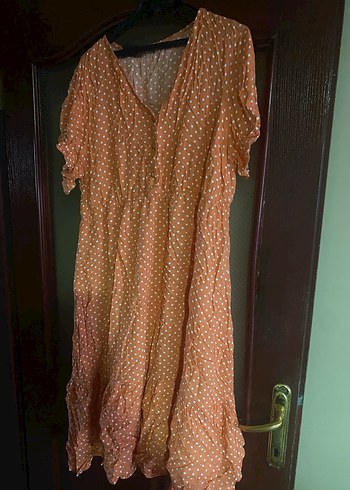 Bej Puantiyeli V Yakalı Bohem Elbise - Görsel 2