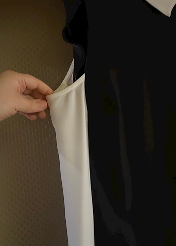 Siyah Beyaz Midi Kolye Yaka Elbise - Görsel 3