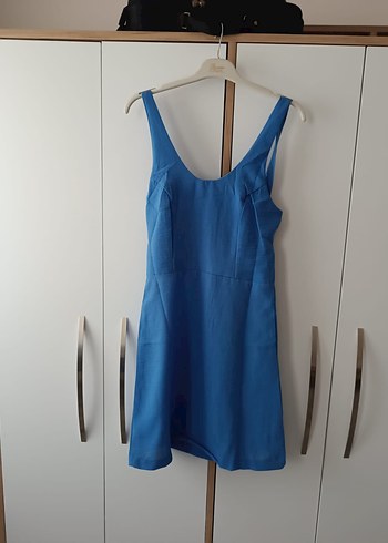 Mavi Parlak Mini Elbise