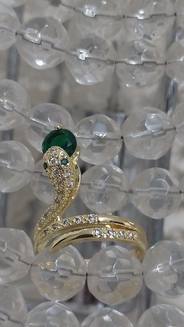 Altın Yılan Desenli Taşlı Kadın Yüzük - Görsel 2