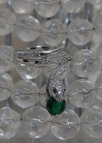 Yüzük Zümrüt Taşlı Yılan Desenli Kadın Yüzük - Görsel 2