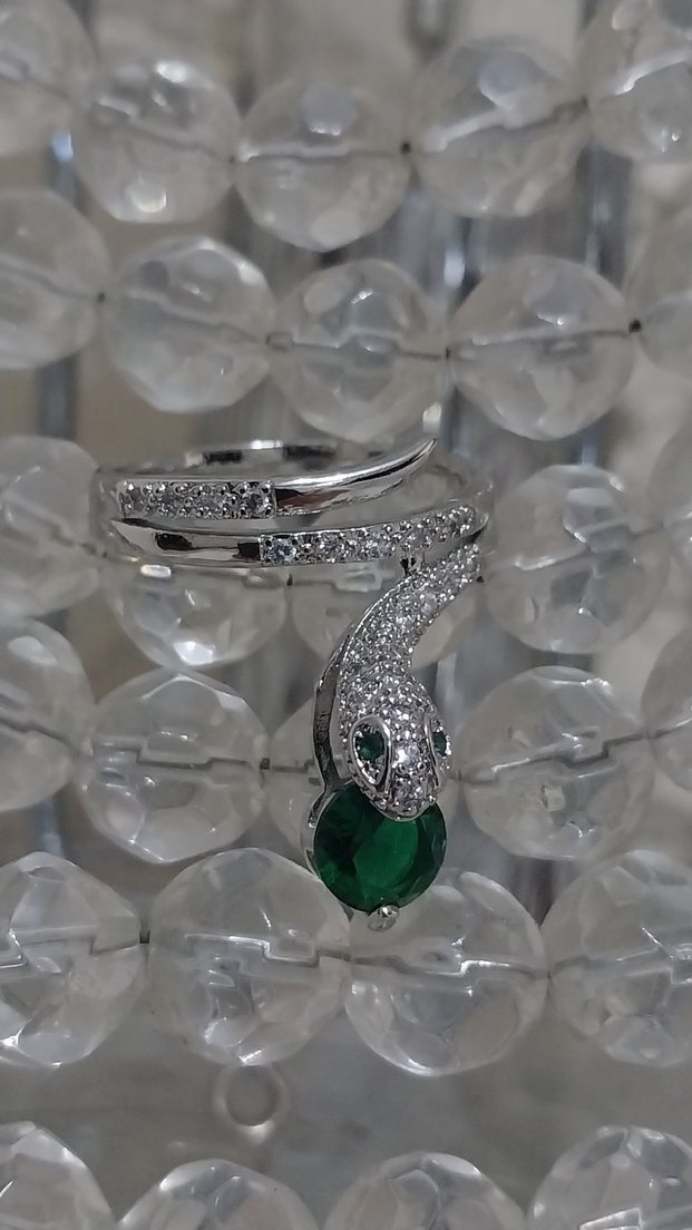 Yüzük Zümrüt Taşlı Yılan Desenli Kadın Yüzük - Görsel 2