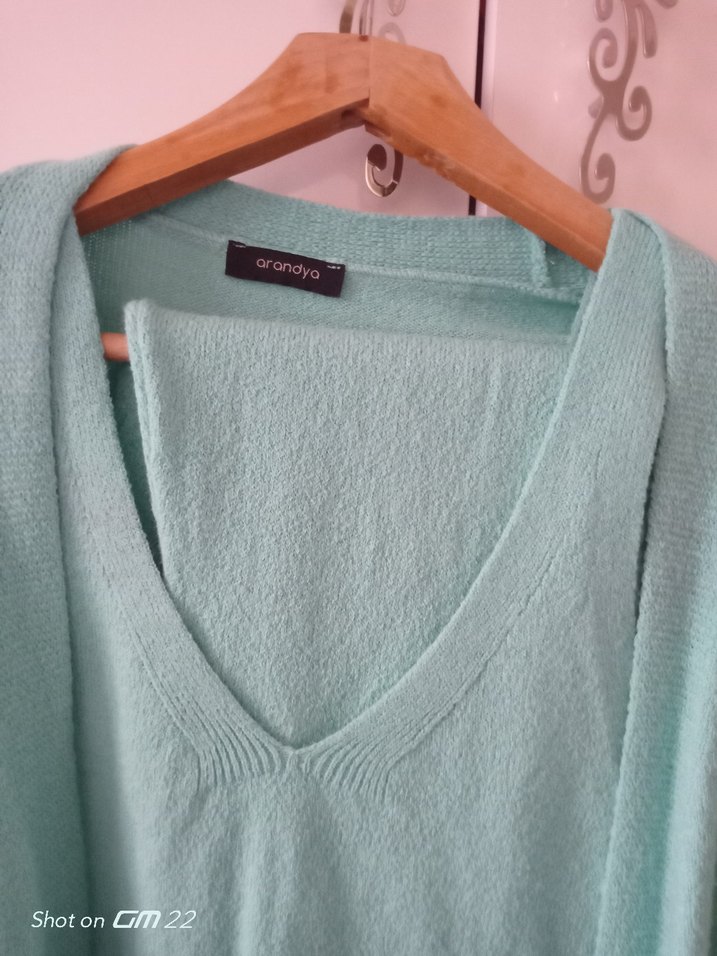 Mint yeşili kadın Triko Salaş üçlü takım. - Görsel 2