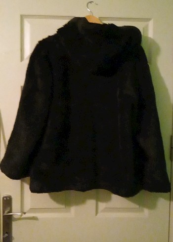 Siyah Kadın Peluş Midi Kaban - Görsel 3