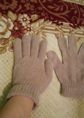 Kadın gri şönil Örgü Eldiven - Görsel 4