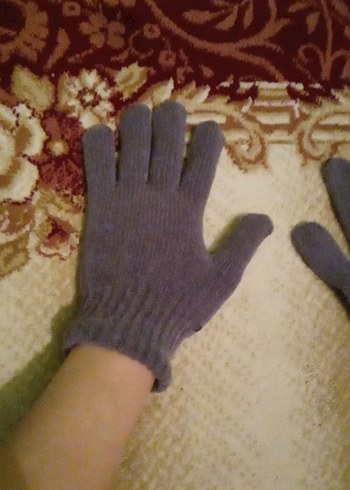 Kadın gri şönil Örgü Eldiven - Görsel 2