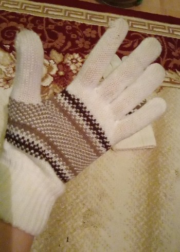 Beyaz Örgü Kadın Eldiven - Görsel 3