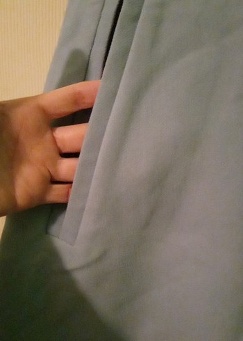 Açık mavi Uzun Keten Kadın Kaban - Görsel 2