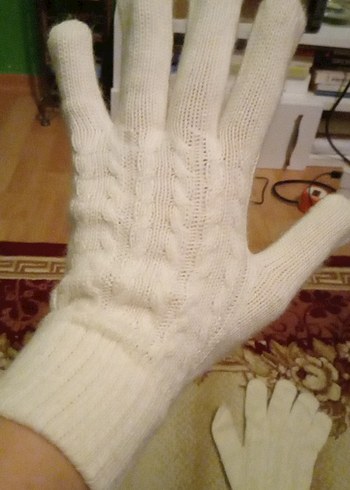 Beyaz Örgü Kadın Eldivenleri - Görsel 2