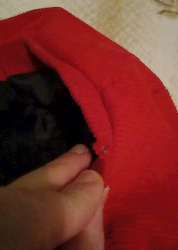 Kırmızı Kadın Fitilli kadife bere - Görsel 4