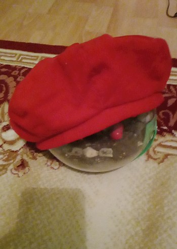 Kırmızı Kadın Fitilli kadife bere - Görsel 2