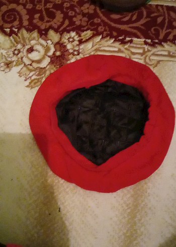 Kırmızı Kadın Fitilli kadife bere - Görsel 3