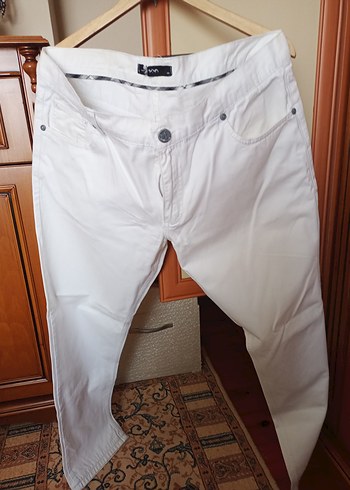 Beyaz erkek Pamuk  dokuma yazlık pantolon - Görsel 2