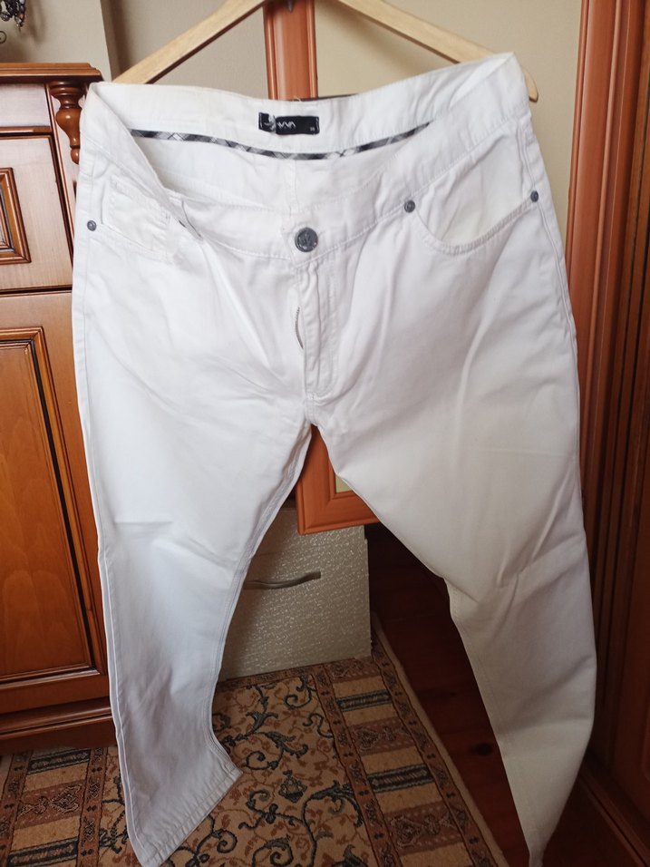 Beyaz erkek Pamuk  dokuma yazlık pantolon - Görsel 2