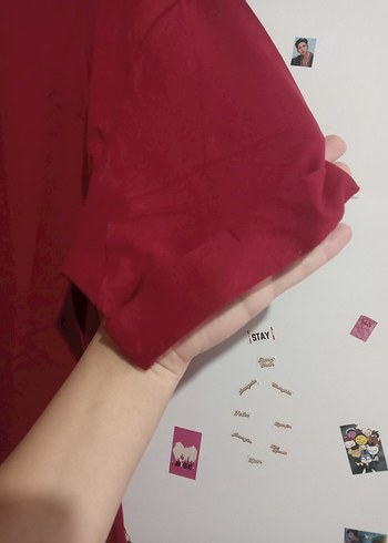 s Beden bordo Renk Bordo Kadın Basic Oversize Tişört