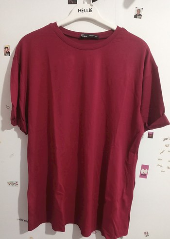 Bordo Kadın Basic Oversize Tişört
