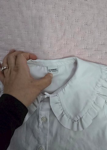 Kız Çocuk Beyaz Keten Fırfırlı Gömlek - Görsel 3