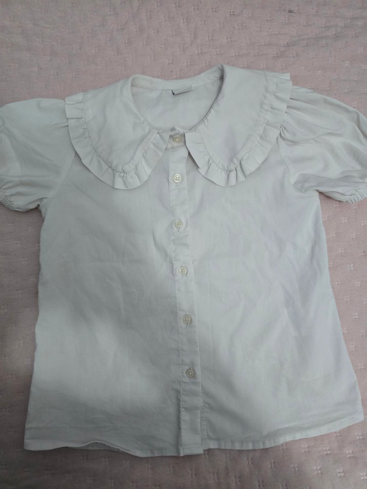 Kız Çocuk Beyaz Keten Fırfırlı Gömlek - Görsel 2