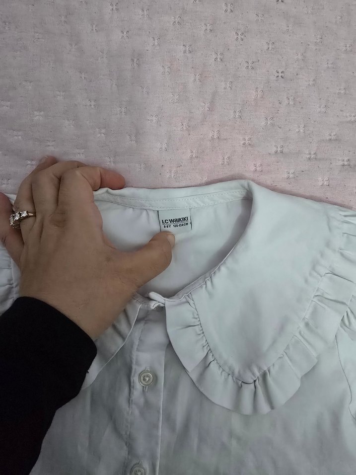 Kız Çocuk Beyaz Keten Fırfırlı Gömlek - Görsel 3