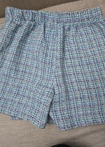 Düğmeli Mavi Gri Mini Etek Şortlu - Görsel 2