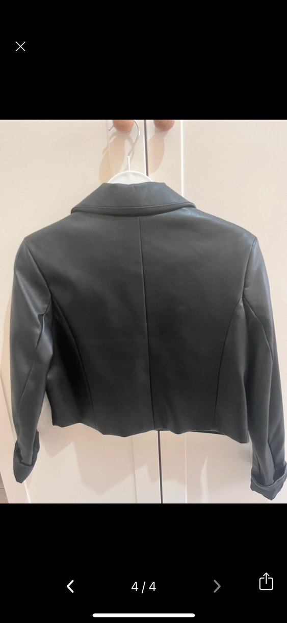 Düğmeli Siyah Kısa Deri Kadın Ceket - Görsel 2