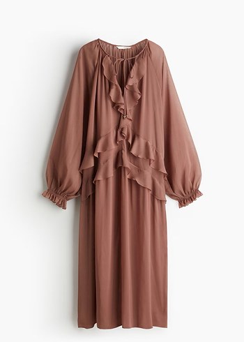 H&M Farbalalı Fırfırlı Kadın Uzun Elbise