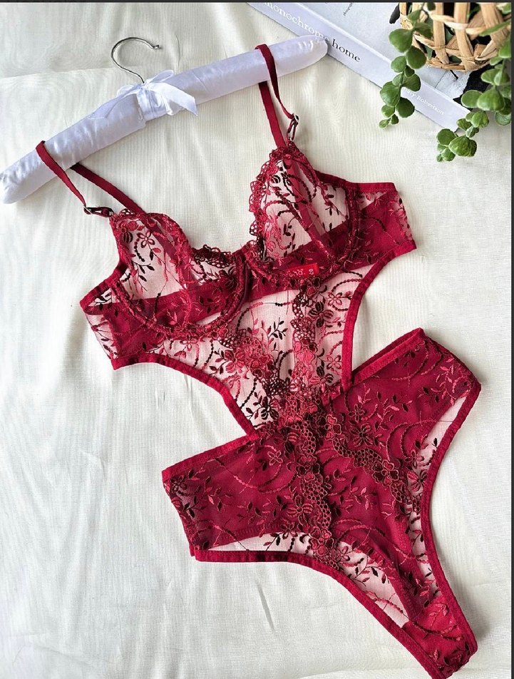 Bordo Dantel Detaylı BODYSUİT - Görsel 2