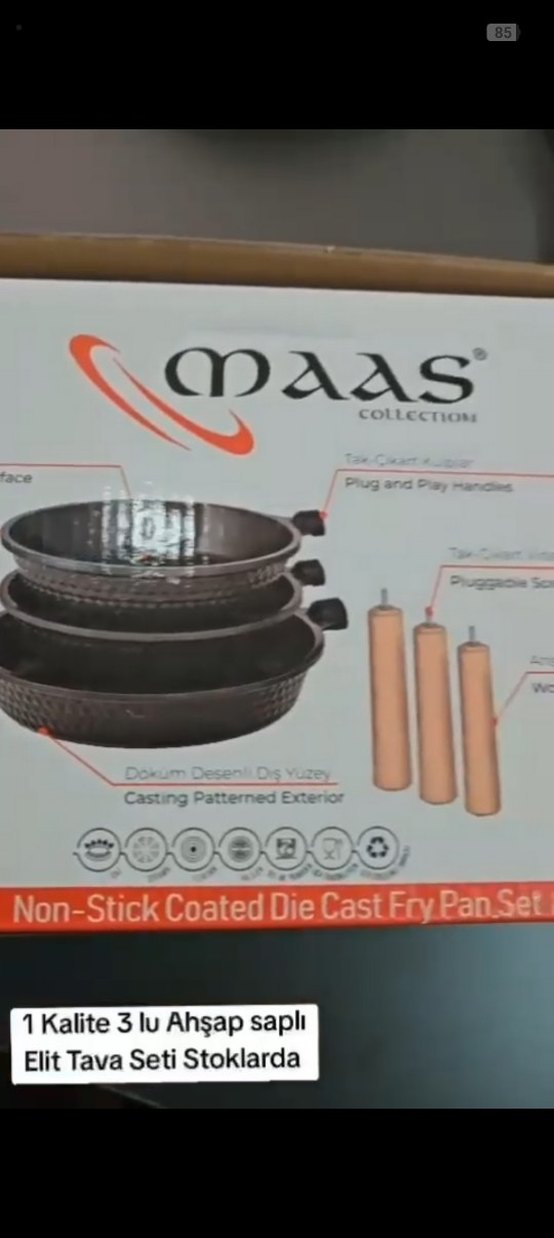 3'lü Siyah Ahşap Saplı Tava Seti - Görsel 2