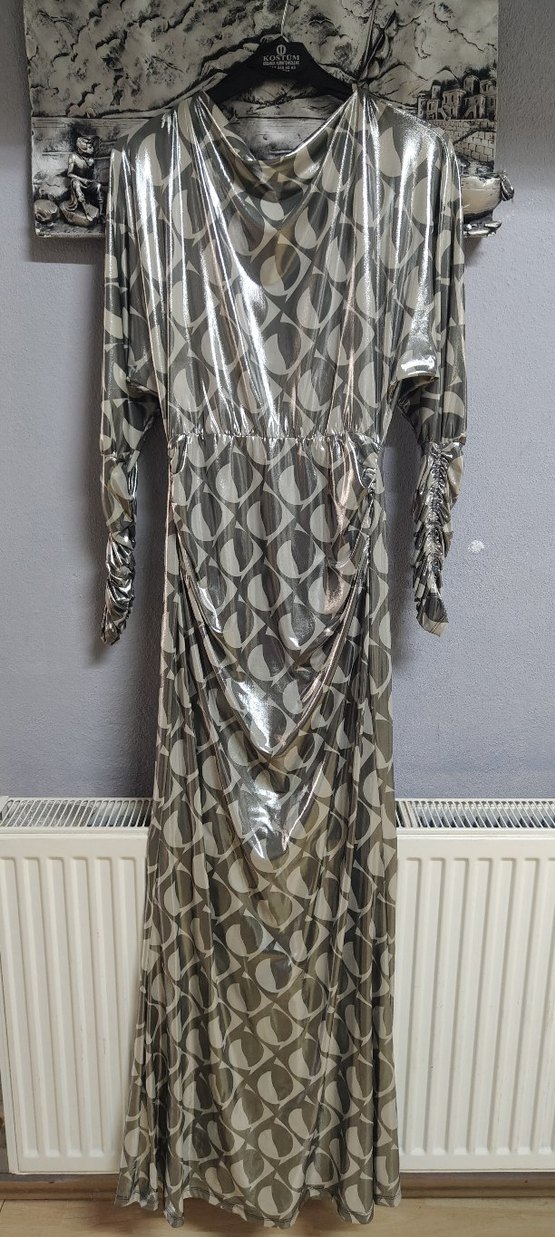 Nocturne Zebra Desenli Uzun Piliseli Kadın Elbise - Görsel 3