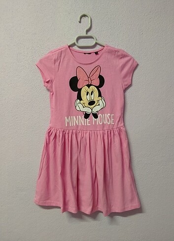 Minnie mouse kız pembe penye elbise 6Yaş