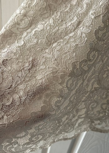 Gri Straplez Mini Dantel Abiye - Görsel 3