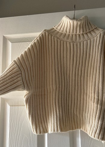 Bej Kadın Boğazlı Triko Kazak - Görsel 3