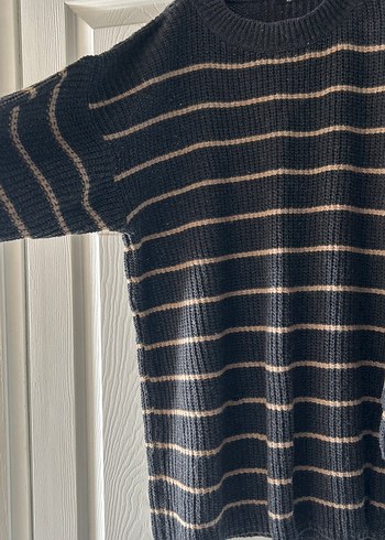 Çizgili Örgü Kadın Triko Kazak - Görsel 2
