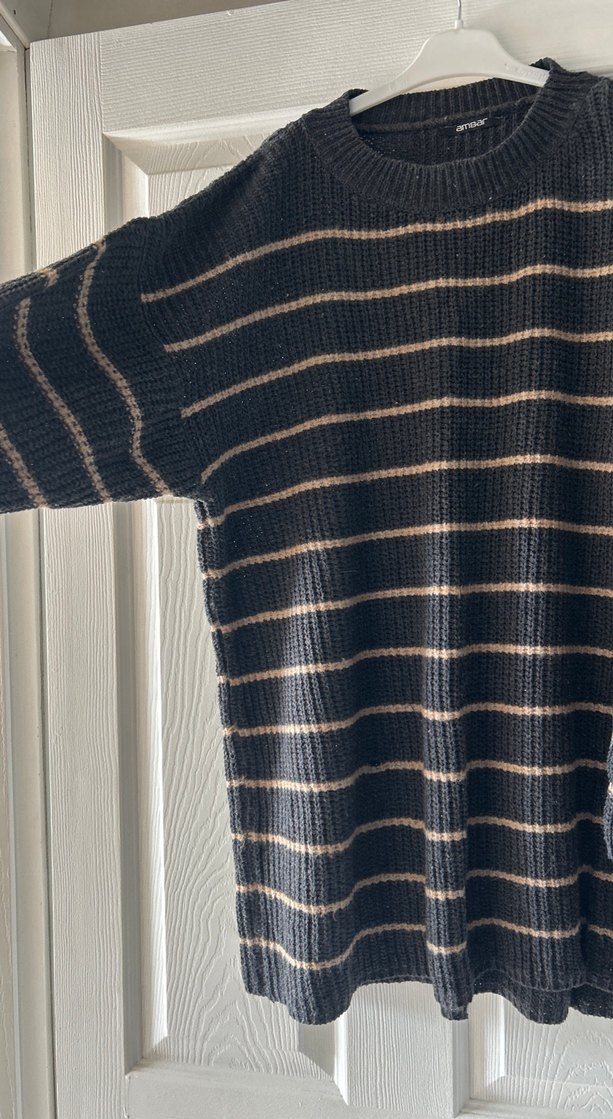 Çizgili Örgü Kadın Triko Kazak - Görsel 2