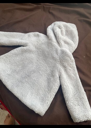 Kız Çocuk Gri Peluş Kapüşonlu Mont - Görsel 3