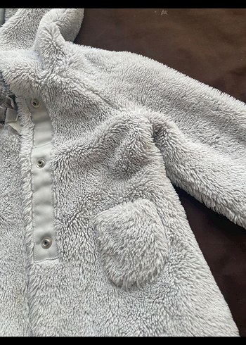 Kız Çocuk Gri Peluş Kapüşonlu Mont - Görsel 4