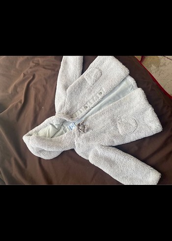 Kız Çocuk Gri Peluş Kapüşonlu Mont - Görsel 2