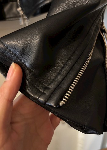 Stradivarius Siyah Deri Biker Ceket