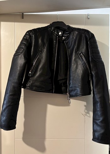 Siyah Deri Biker Ceket