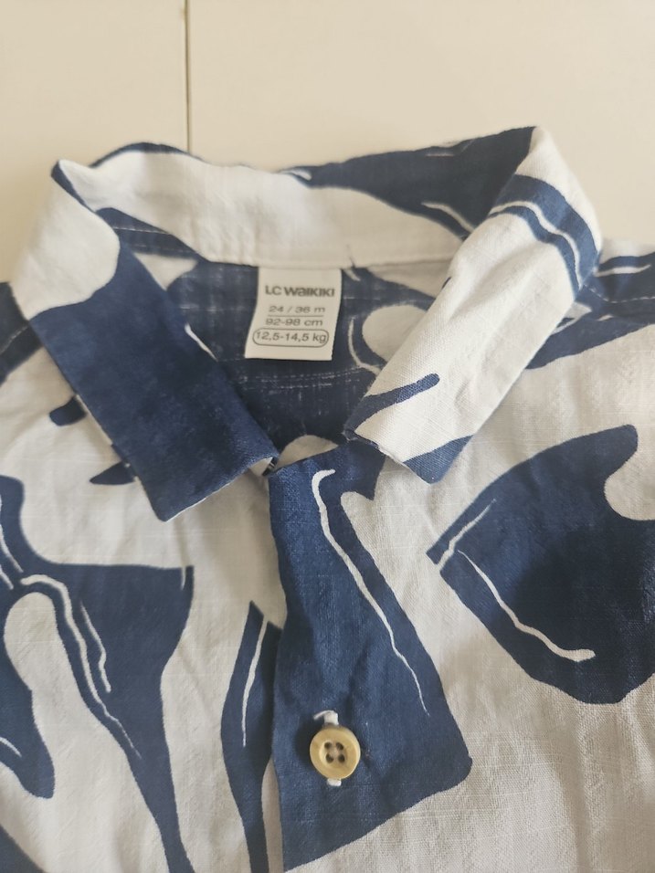 Erkek Çocuk Mavi Batik Kısa Kollu Keten Gömlek - Görsel 2