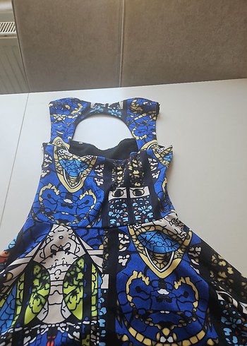 Renkli Desenli Uzun Kollu Fırfırlı Elbise - Görsel 2