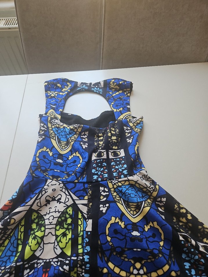 Renkli Desenli Uzun Kollu Fırfırlı Elbise - Görsel 2